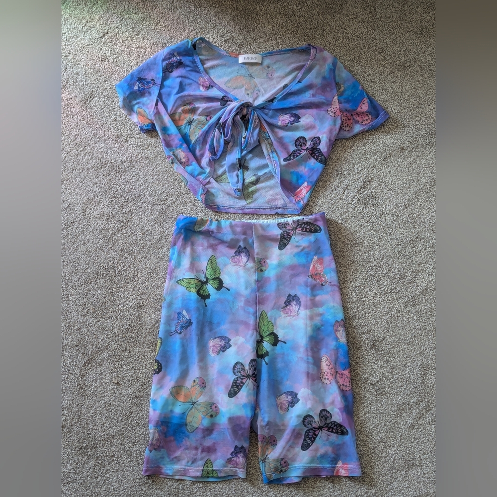 Colorful Butterfly Print Two-Piece Set